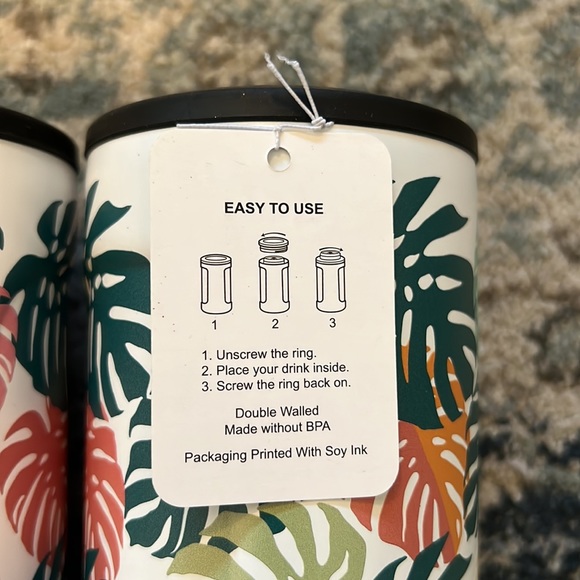 Compete Home Stainless Steel 3-in-1 Can Cooler Koozie | Leaf Print (2-items) - Picture 3 of 4